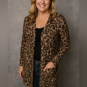 Lisa Rinna Collection Leopard Button Front Boyfriend Cardigan, Womens size XL